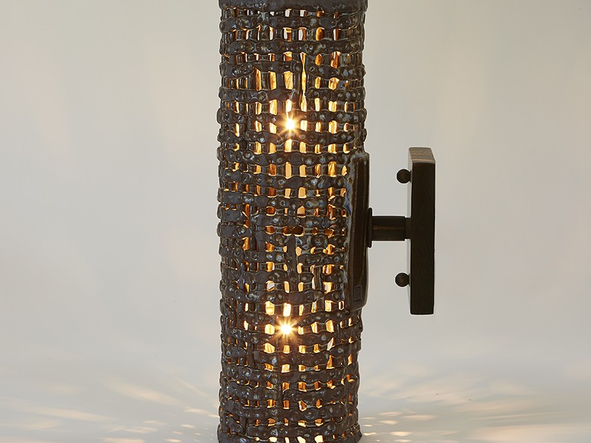 Handmade stoneware Cylinder Basketweave sconces are suitable for both indoor & outdoor use. With a gorgeous basketweave texture, these sconces by Clate Grunden are the perfect addition to any modern interior.