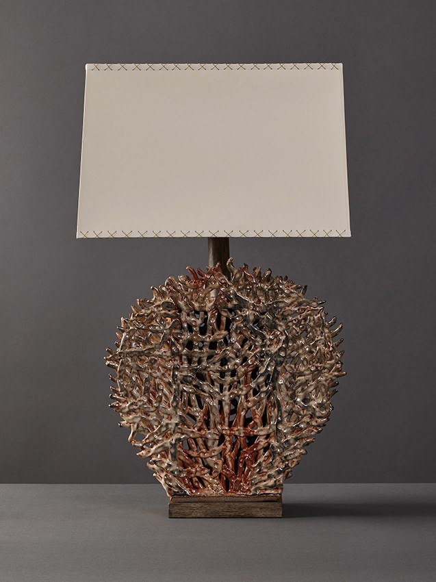 Coastal-inspired ceramic Sea Fan table lamp by artist Clate Grunden, available from RUNE, New York.