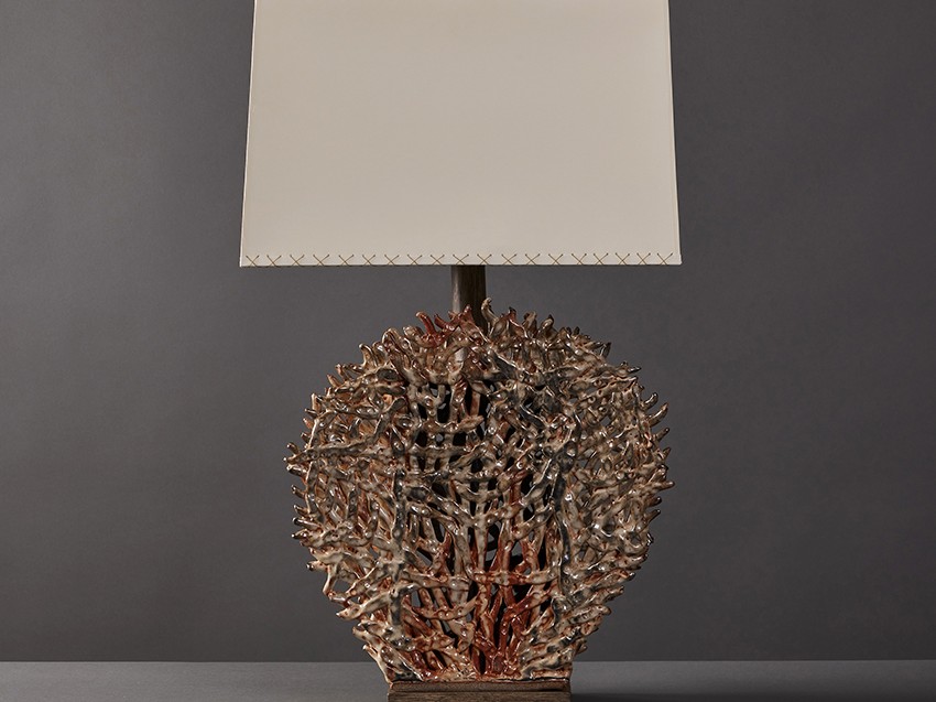 Coastal-inspired ceramic Sea Fan table lamp by artist Clate Grunden, available from RUNE, New York.