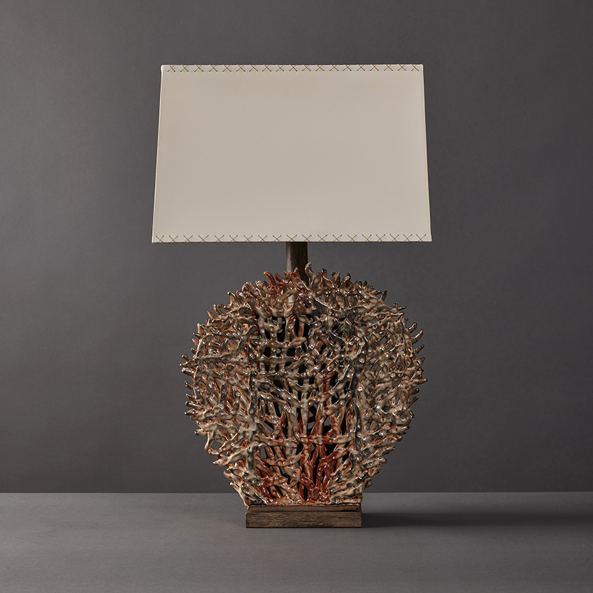 Coastal-inspired ceramic Sea Fan table lamp by artist Clate Grunden, available from RUNE, New York.