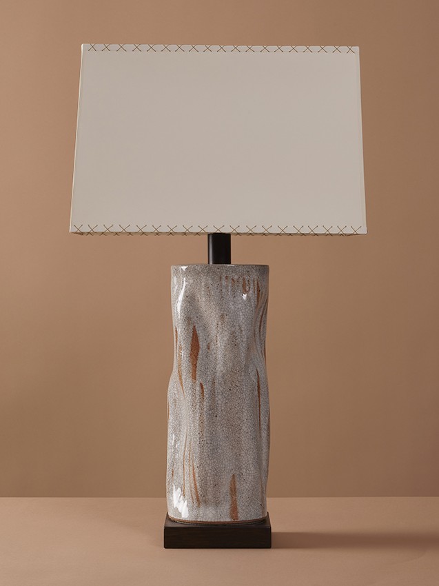 Tall Undulating Cylinder organic handmade ceramic lamp by artist Clate Grunden, available from RUNE, New York.