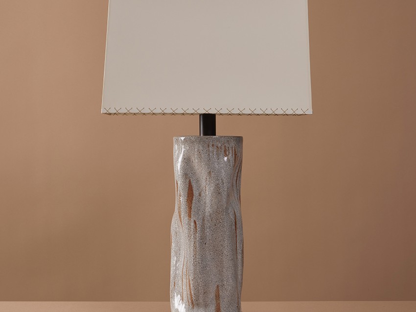 Tall Undulating Cylinder organic handmade ceramic lamp by artist Clate Grunden, available from RUNE, New York.