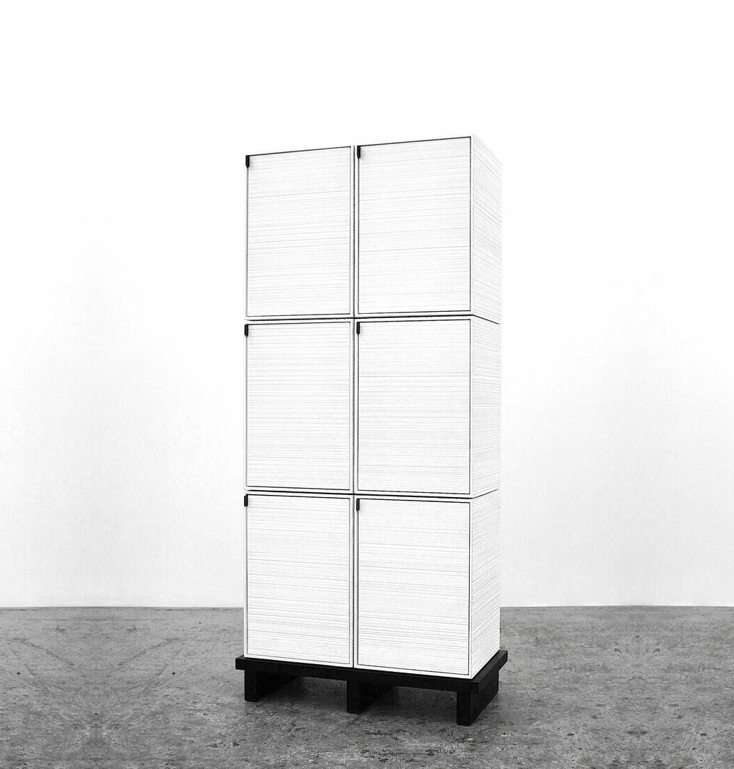 6 Rectangles Chest of Doors in sawn, whitened maple & brass by John Eric Byers for RUNE, New York.