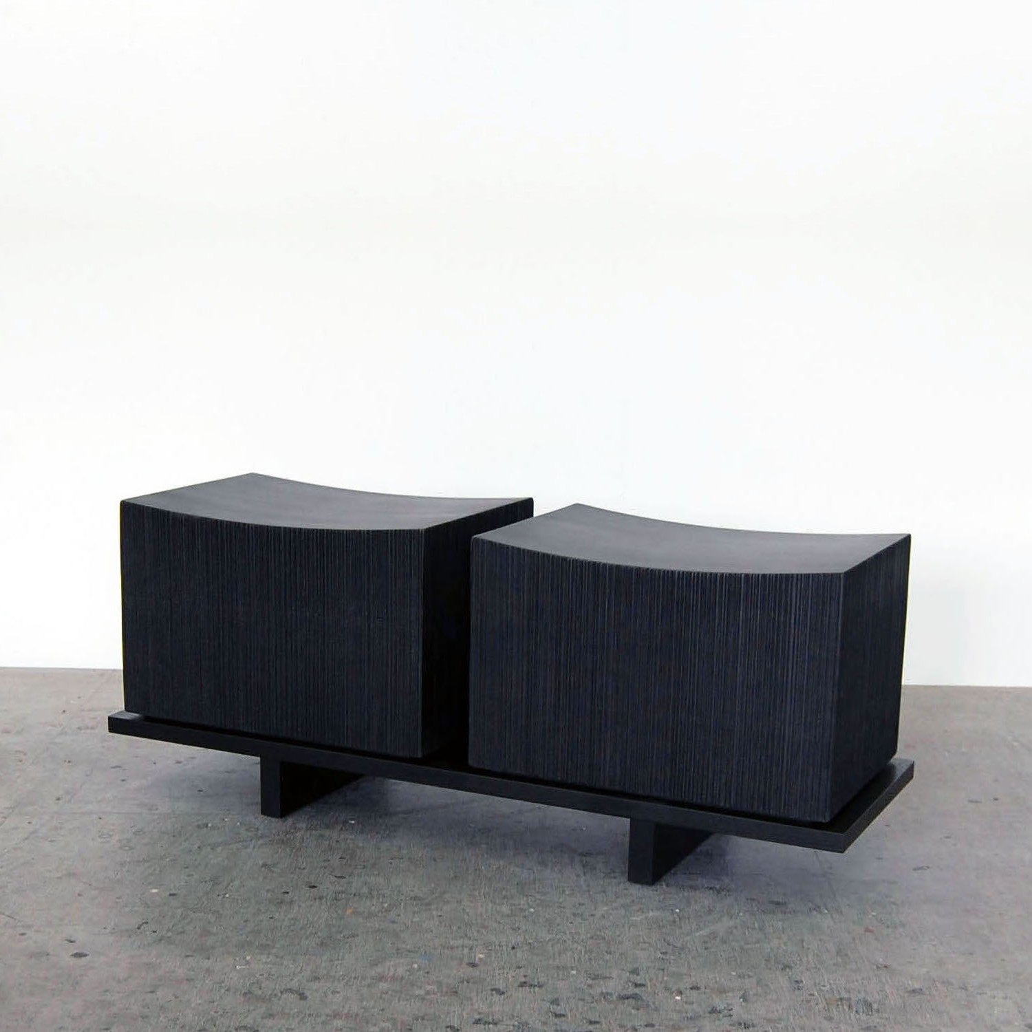 Loft Bench for Two in sawn, blackened maple by John Eric Byers for RUNE, New York.