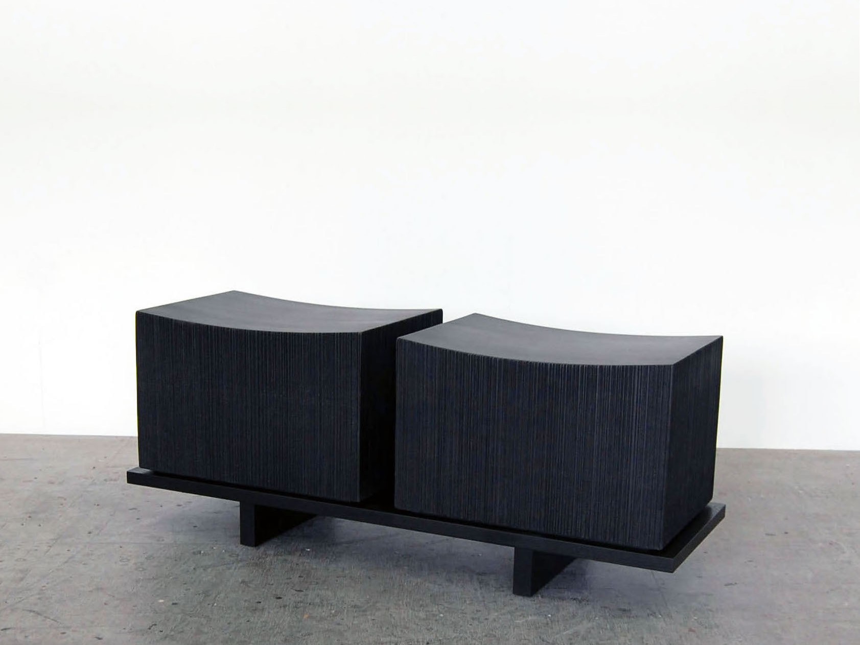 Loft Bench for Two in sawn, blackened maple by John Eric Byers for RUNE, New York.