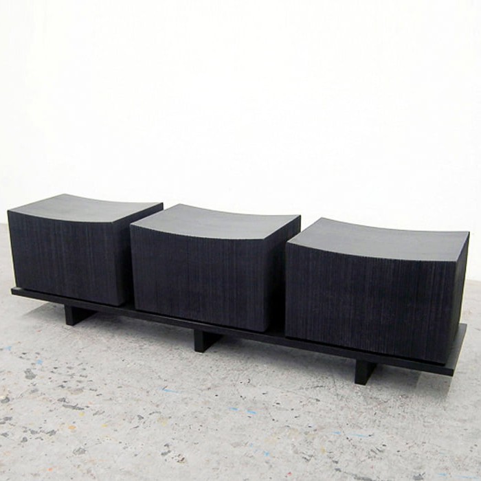 Loft Bench for Three in sawn, blackened maple by John Eric Byers for RUNE, New York.