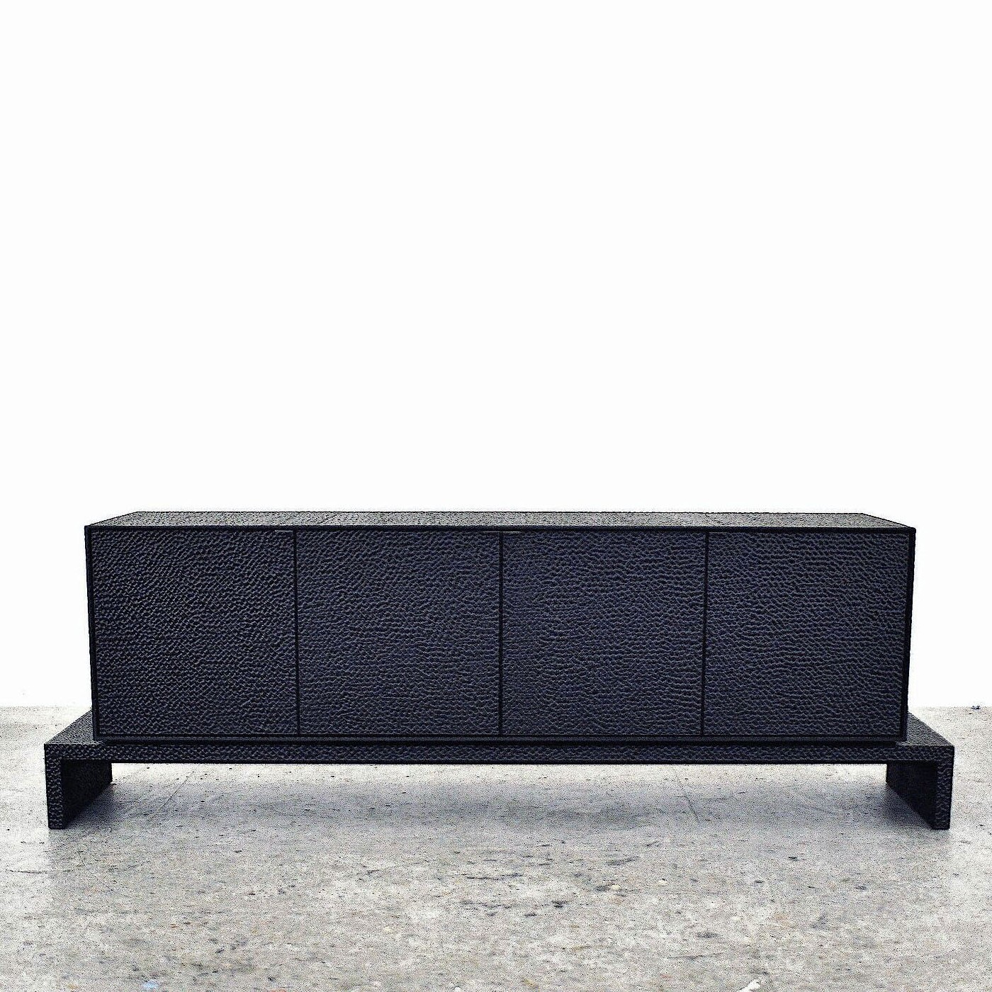 M1 Credenza in carved, blackened maple & brass by John Eric Byers for RUNE, New York.