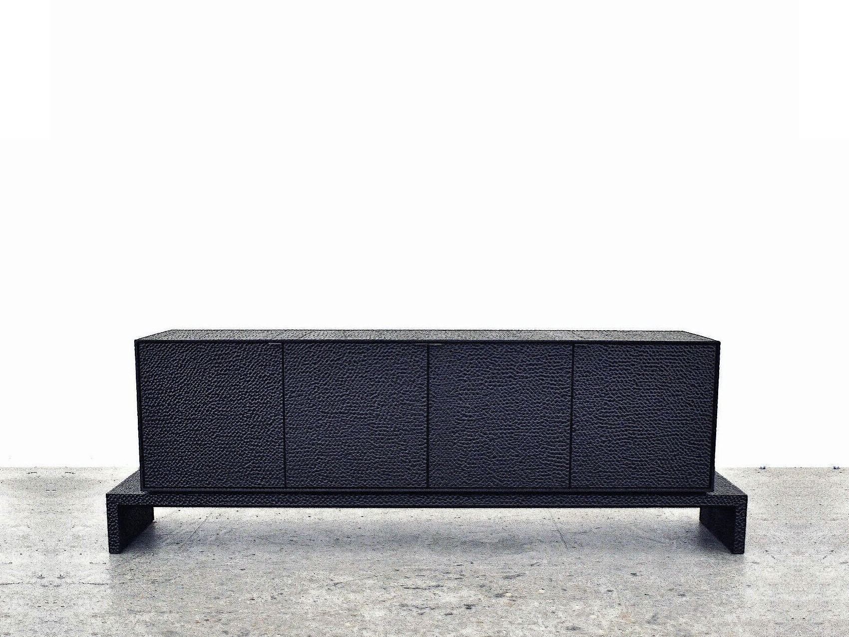 M1 Credenza in carved, blackened maple & brass by John Eric Byers for RUNE, New York.