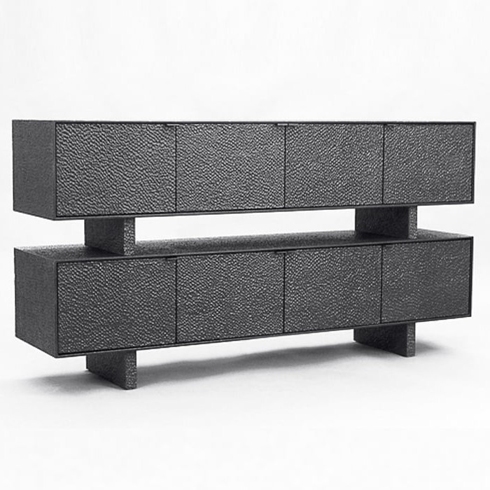 Two Tier Credenza in carved, blackened maple & brass by John Eric Byers for RUNE, New York.