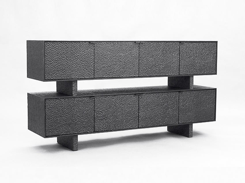 Two Tier Credenza in carved, blackened maple & brass by John Eric Byers for RUNE, New York.