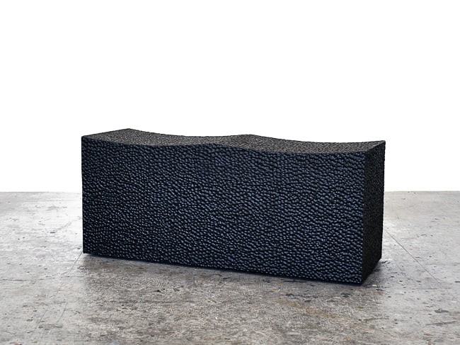 Block Bench for Two in carved, blackened maple by John Eric Byers for RUNE, New York.