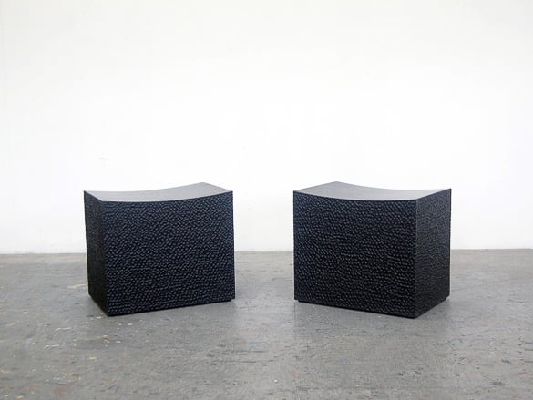 Block Stools in carved, blackened maple by John Eric Byers for RUNE, New York.