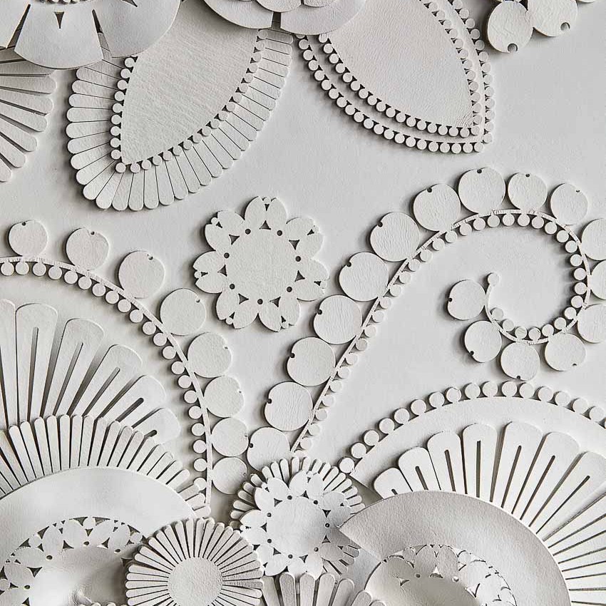 Bloom Sculpted Leather in Cream & Platinum by Genevieve Bennett for RUNE, New York.