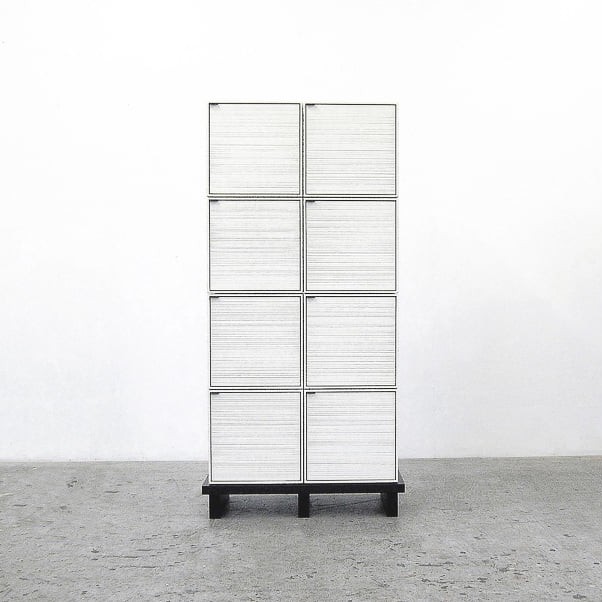 8 Cubes Chest of Doors in sawn, whitened maple & brass by John Eric Byers for RUNE, New York.