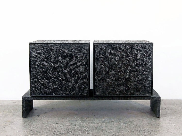 M2 Credenza in carved, blackened maple & brass by John Eric Byers for RUNE, New York.