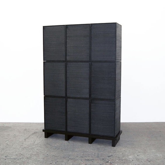 9 Rectangles Chest of Doors in sawn, blackened maple & brass by John Eric Byers for RUNE, New York.