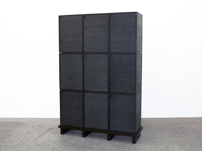 9 Rectangles Chest of Doors in sawn, blackened maple & brass by John Eric Byers for RUNE, New York.