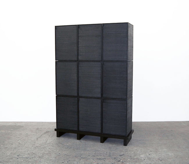 9 Rectangles Chest of Doors in sawn, blackened maple & brass by John Eric Byers for RUNE, New York.