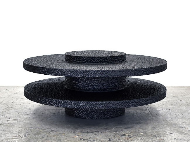R1 + 1 Table in carved, blackened maple by John Eric Byers for RUNE, New York.