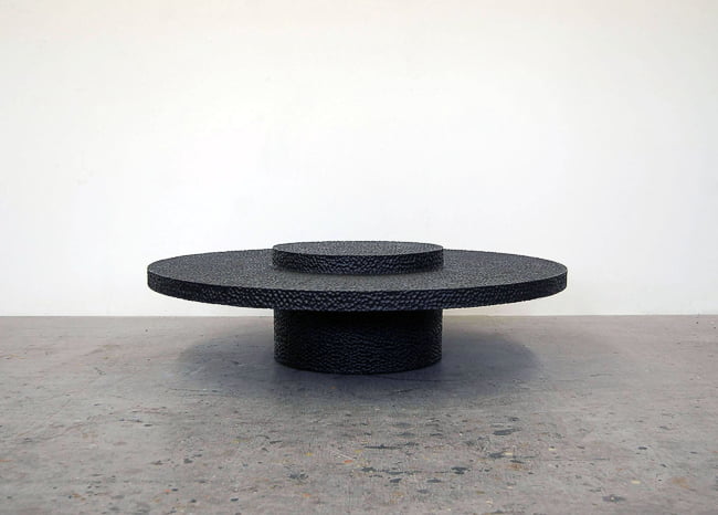 R1 Table in carved, blackened maple by John Eric Byers for RUNE, New York.