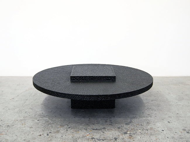R2 Table in carved, blackened maple by John Eric Byers for RUNE, New York.