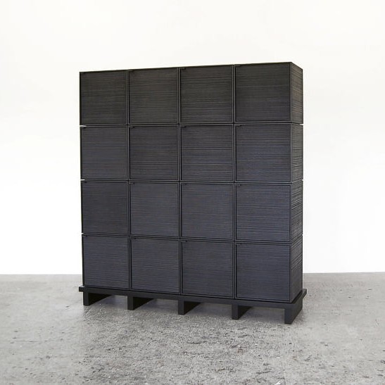 16 Cubes Chest of Doors in sawn, blackened maple & brass by John Eric Byers for RUNE, New York.