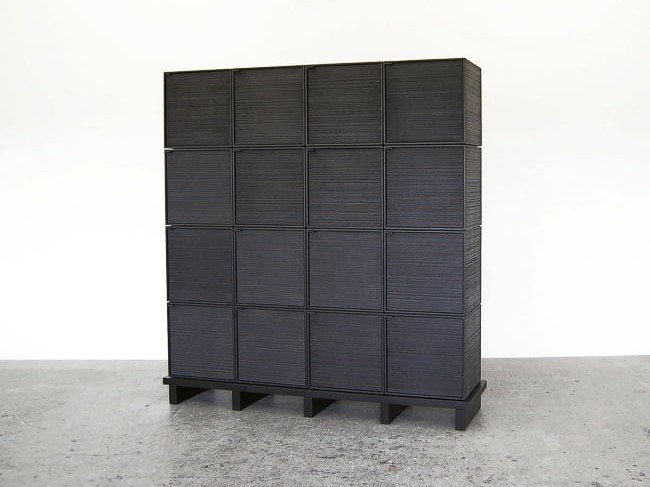 16 Cubes Chest of Doors in sawn, blackened maple & brass by John Eric Byers for RUNE, New York.