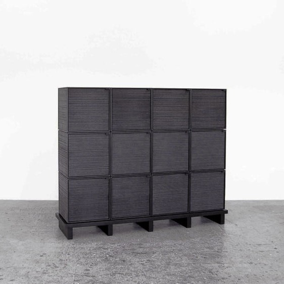 12 Cubes Chest of Doors in sawn, blackened maple & brass by John Eric Byers for RUNE, New York.