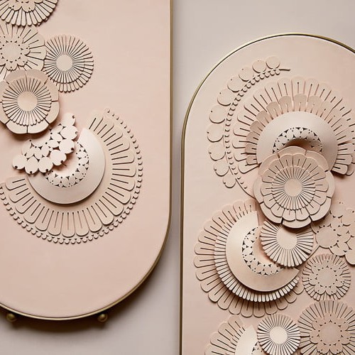 Floral leather panels in Rose vegetable tanned leather with brass frame.