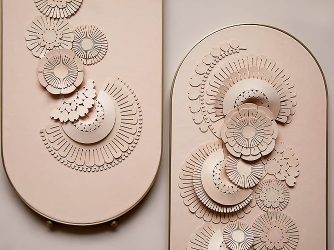 Floral leather panels in Rose vegetable tanned leather with brass frame.