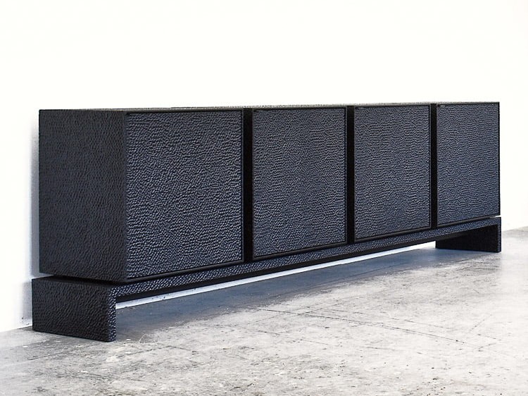 M4 Credenza in carved, blackened maple & brass by John Eric Byers for RUNE, New York.