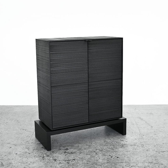 V2 Cabinet in sawn, blackened maple & brass by John Eric Byers for RUNE, New York.