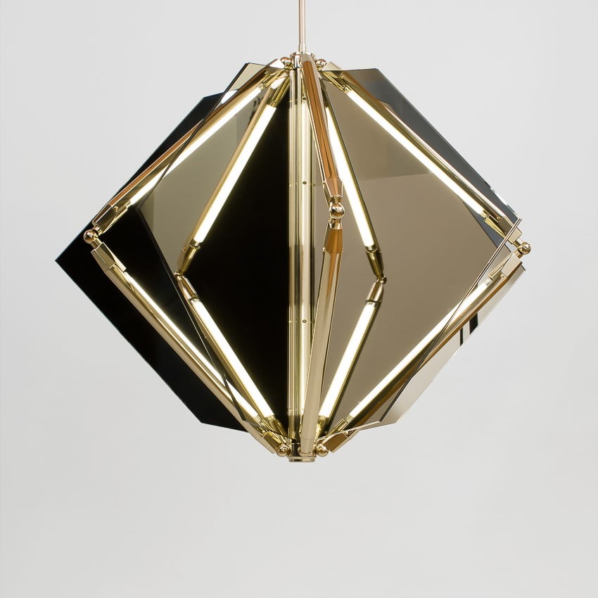 Echo 1 Pendant in polished brass & bronze mirror by Bec Brittain for RUNE, New York.