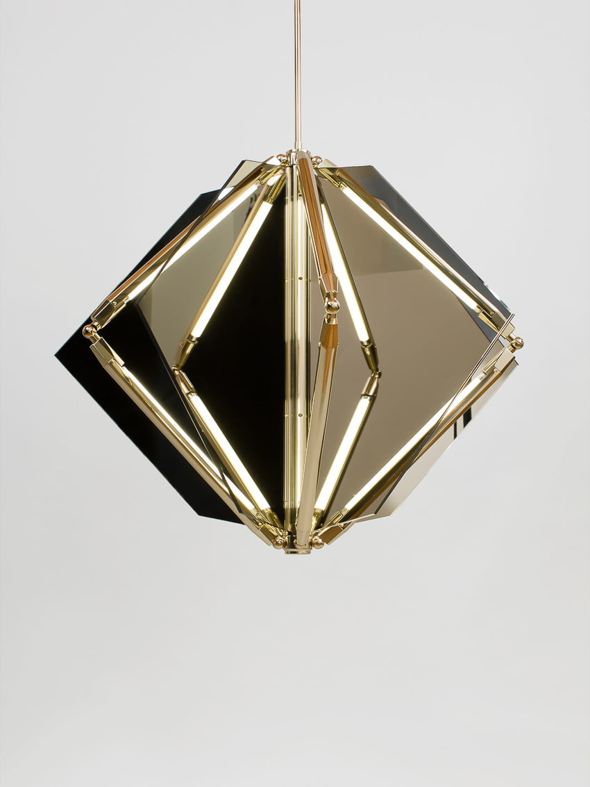 Echo 1 Pendant in polished brass & bronze mirror by Bec Brittain for RUNE, New York.