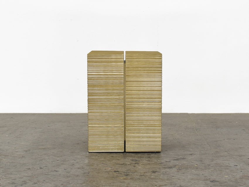 OS1 Stool in gold metallic lacquered maple by John Eric Byers for RUNE, New York.