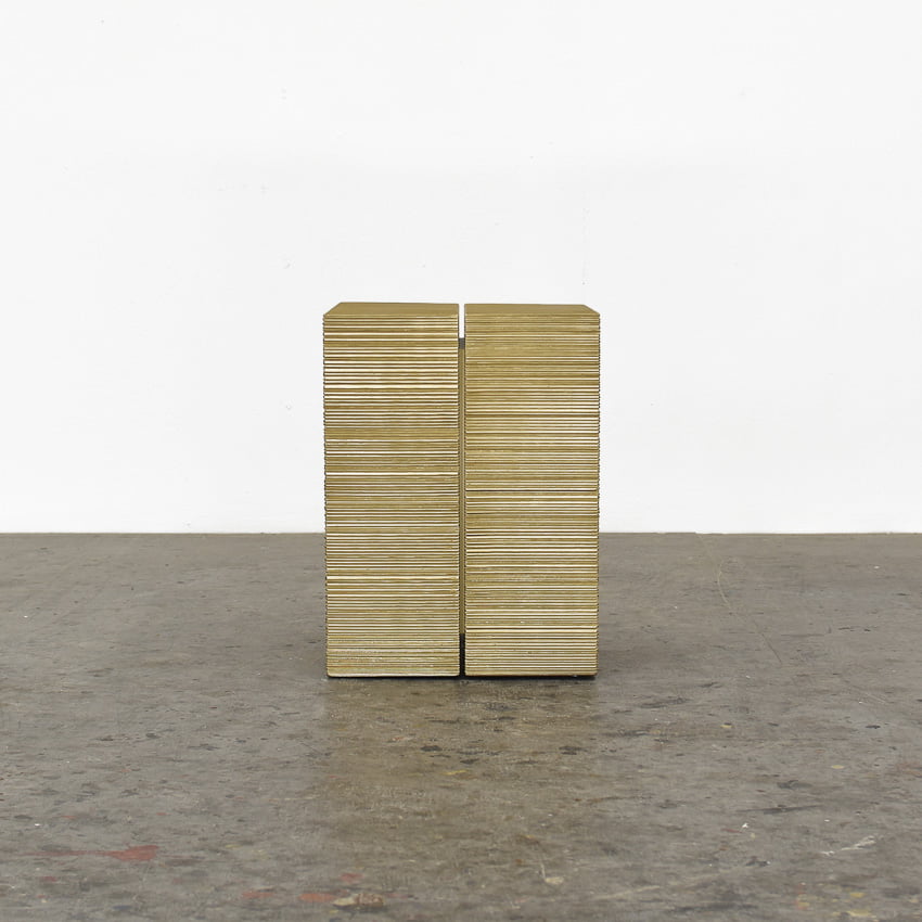 OS1 Stool in gold metallic lacquered maple by John Eric Byers for RUNE, New York.