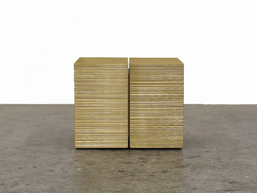 OS2 Stool in gold metallic lacquered maple by John Eric Byers for RUNE, New York.