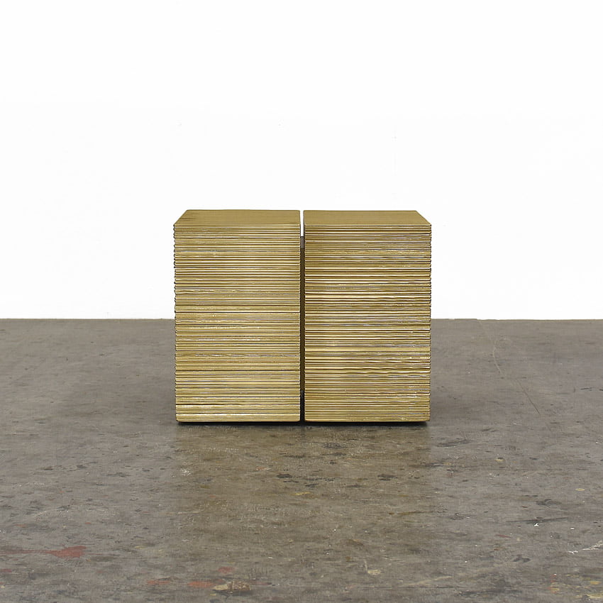 OS2 Stool in gold metallic lacquered maple by John Eric Byers for RUNE, New York.
