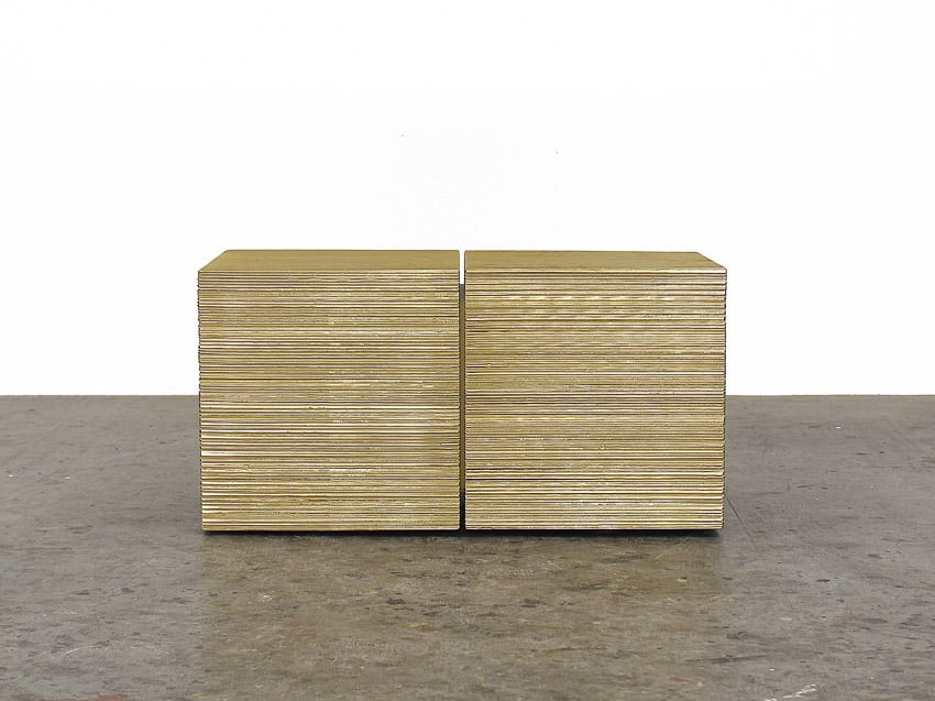 OS3 Bench in gold metallic lacquered maple by John Eric Byers for RUNE, New York.