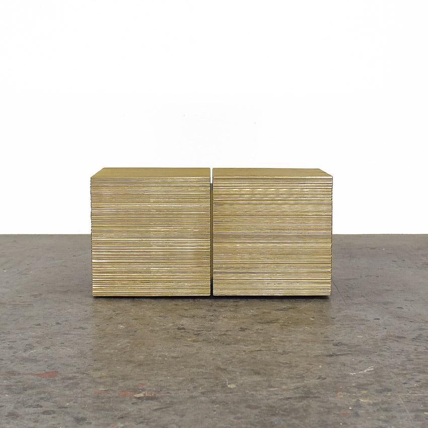 OS3 Bench in gold metallic lacquered maple by John Eric Byers for RUNE, New York.