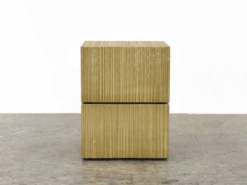 OT1 Side Table in sawn, gold metallic lacquered maple by John Eric Byers for RUNE, New York.