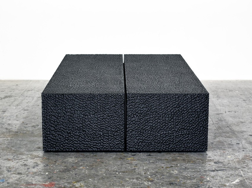 Reveal Block Table #1 in carved, blackened maple by John Eric Byers for RUNE, New York.