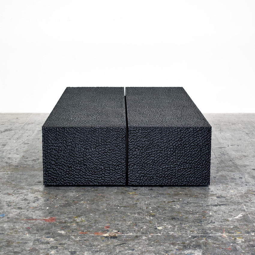Reveal Block Table #1 in carved, blackened maple by John Eric Byers for RUNE, New York.