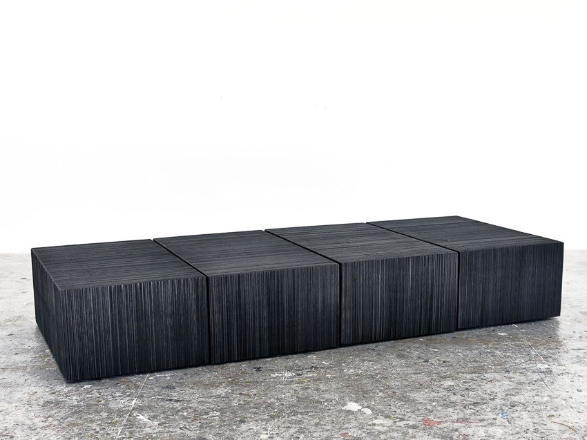 Reveal Block Table #2 in sawn, blackened maple by John Eric Byers for RUNE, New York.