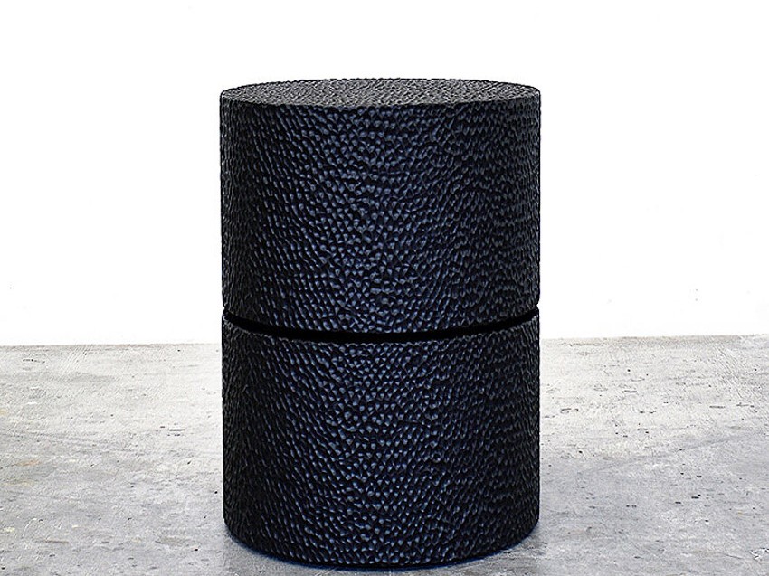 Round Reveal Table #2 in carved, blackened maple by John Eric Byers for RUNE, New York.