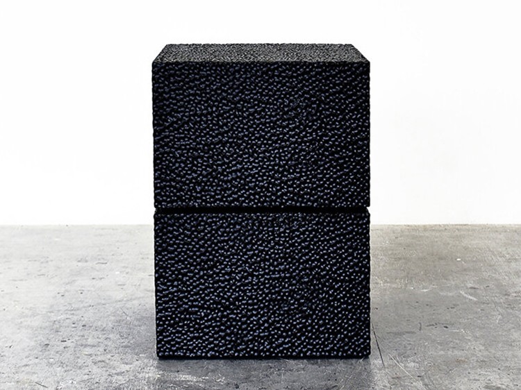 Square Reveal Table #2 in carved, blackened maple by John Eric Byers for RUNE, New York.