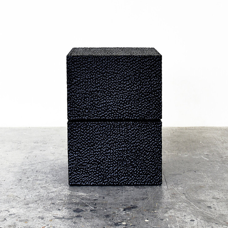 Square Reveal Table #2 in carved, blackened maple by John Eric Byers for RUNE, New York.