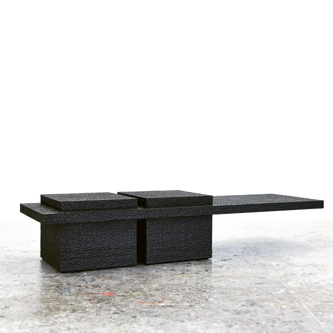 T3 Table in carved, blackened white oak by John Eric Byers for RUNE, New York.