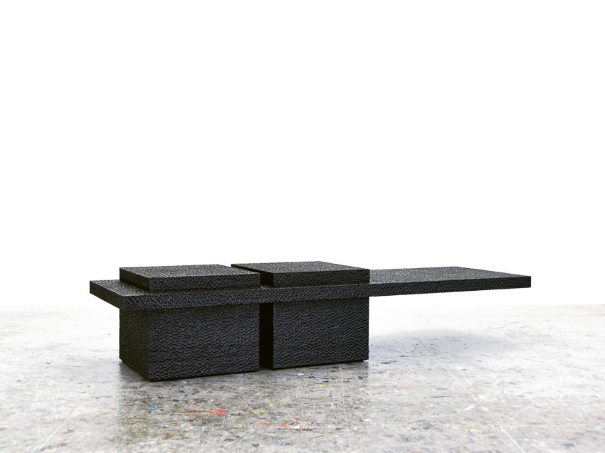 T3 Table in carved, blackened white oak by John Eric Byers for RUNE, New York.