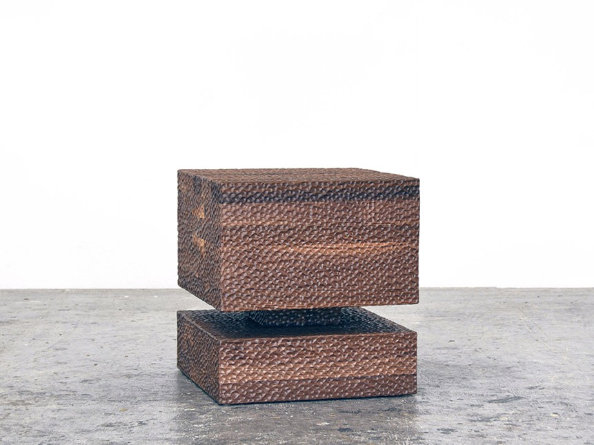 Walnut Revert Tables / Stools #1 in carved American walnut by woodworking artist John Eric Byers for RUNE, New York.